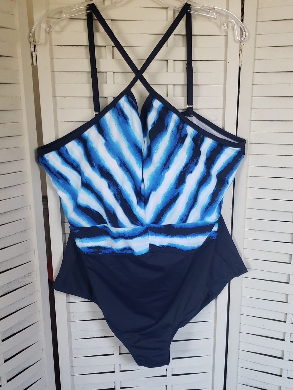 Avenue Blue  Striped New One-Piece Swimsuit Size 20W